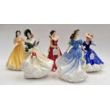 Five Royal Doulton lady figures,