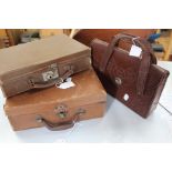 A cardboard small suitcase, with tin lunchbox, with snuff box, scouts whistle,