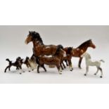 Group of Beswick horses and foals including shire horse (7)