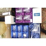 A set of six Tutbury glass boxed whisky's, a Melbourne, crystal basket, two Caithness glass vases,