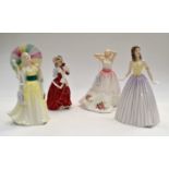 Four Royal Doulton figures; Christmas Morning; Happy Birthday;