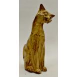 A Brannam ware large cat with tabby type glaze influenced by Ewenny,