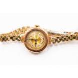 A 1920's/30s ladies 9ct rose gold wristwatch, round gold tone dial, case diameter approx 25mm,