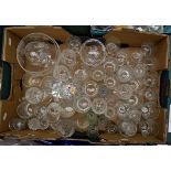 Cut glass suites, a set of harlequin sherry glasses,