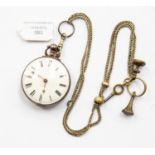 A William IV silver pocket watch, white enamel dial, Roman numerals,