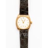 Jewels Lever Gents wristwatch, 9ct gold case, Hirsch crocograin strap,