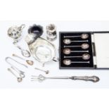 Collection of 20th Century silver including cased spoons, Birmingham 1952, condiment set,