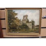 Late-19th/early-20th Century English School, ruined monastery/abbey, oil on canvas, framed,