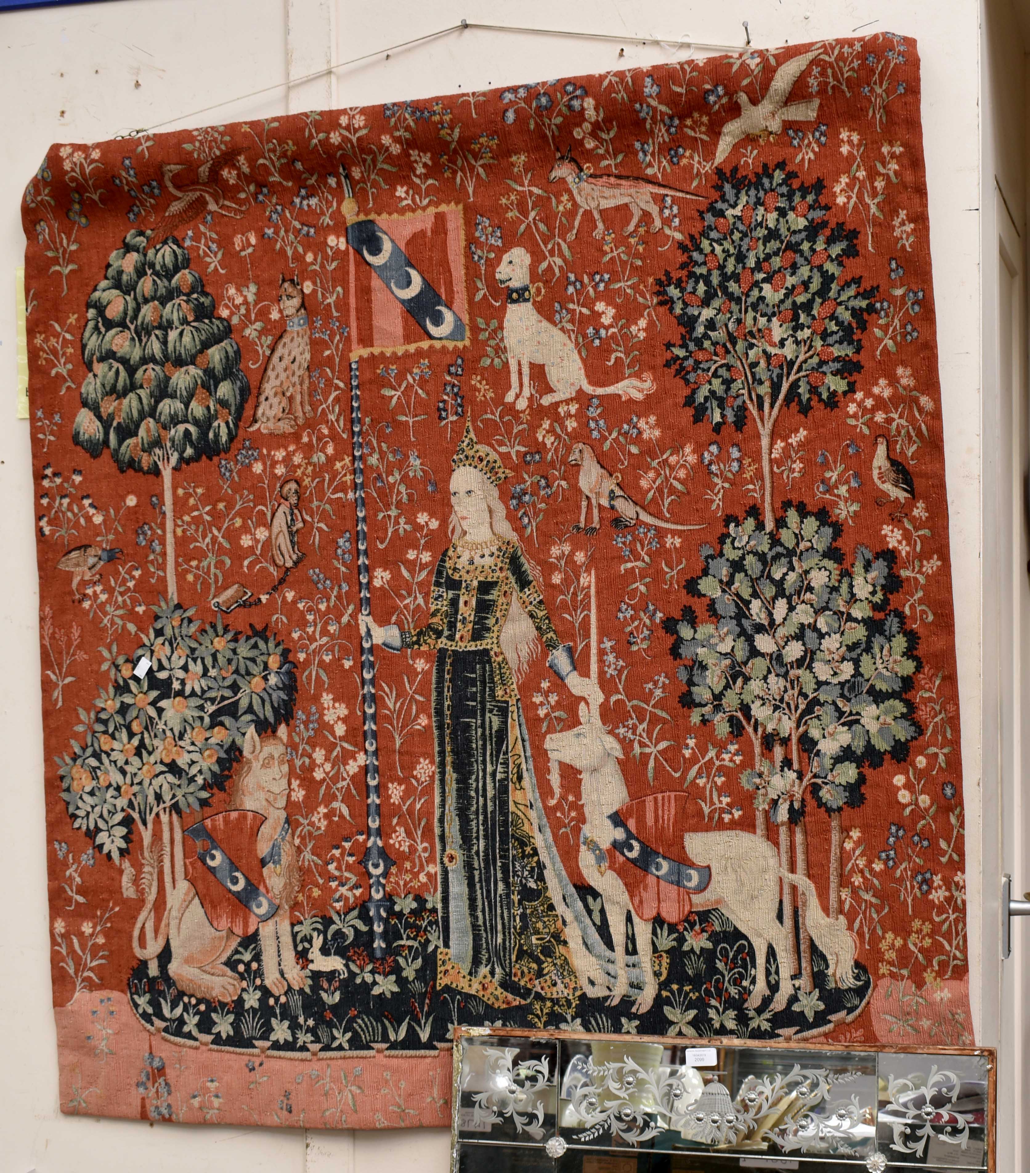 A reproduction wall hanging The Lady and the Unicorn based on the French medieval legend