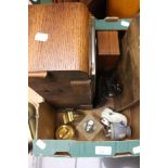 1950's mantle clock, weight set in a case, paper guillotine,