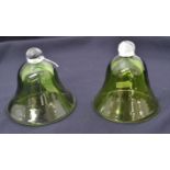 Two Cloche Bells green glass with clear glass finials - early 20th Century