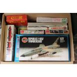 Selection of plastic model kits including Airfix artillery tractor, Tamiya Mazda RX7,