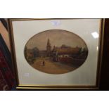 Two framed watercolours Gothic scene along with cattle scene,