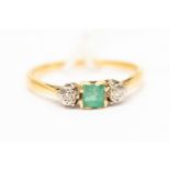 An emerald and diamond set ring, square cut emerald approx 0.