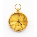An 18ct gold key-wind pocket watch, gold tone dial, roman numerals, total gross weight approx 69.