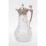 Late 19th Century style cut glass Sheffield plate claret jug with cherub design and grotesque spout