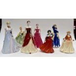 Royal Doulton lady figures, seven in total,