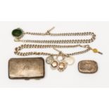 Silver card/stamp case, silver vesta case, Birmingham, 2 silver Albert chains,