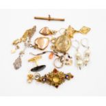 A collection of various earrings, pendants, brooches, some 9 ct gold,