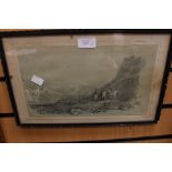 Two prints and two hand drawn 19th Century landscape pictures