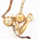Two 9 ct gold cased vintage ladies watches and a 1950's ladies watch (bracelet)