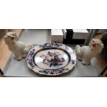 Pair of Staffordshire flatback spaniel dogs, A/F, 34 cms high approx,