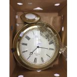 A late 19th Century wall clock with pendulum, Sewells of Liverpool, brass surround,
