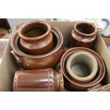 Brown Chesterfield and Pearsons stoneware stewpots etc (16)