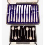 A set of six silver Art Deco coffee spoons, geometric terminals, C.