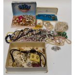 A quantity of assorted costume jewellery including bead necklaces,