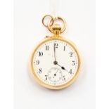 A 18ct gold small pocket watch, numbers and subsidiary dial, total gross weight approx 34.