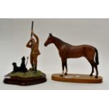 Mounted Royal Doulton stallion along with Border Fine Arts game shooter