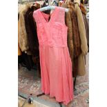 A rose pink chiffon long evening dress,