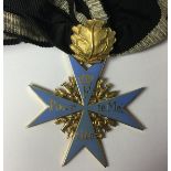 Reproduction WW1 Imperial German Pour Le Merite "Blue Max" with Oakleaves. Complete with ribbon.