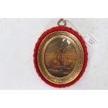An oval framed galleon painting possibly late 20th Century,