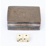 Cahhat cast cigarette box, with a central vacant cartouche,