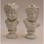 A pair of Meissen white 19th Century style busts of putti depicting Printemps and Automne,