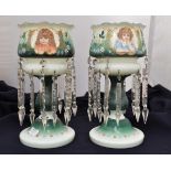 Pair of vaseline glass Victorian table centre pieces