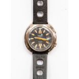 A gents circa 1970's Cronel steel watch, on rubber strap, the tonnau shaped steel head approx 40mm,