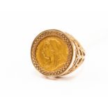 A Victorian ½ sovereign, 1898, size N, total gross weight including ring mount 10.