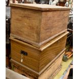 Two late 19th Century early wooden travelling trunks