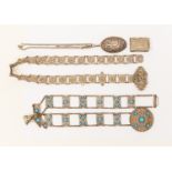 Two plated chatelaine belts, plated oval aide memoire with pencil,