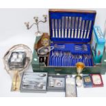 Canteen of cutlery along with metal items and boxed novelty items