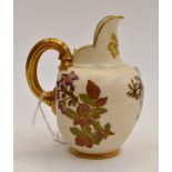 Royal Worcester blush ivory jug, gold leaf handle,