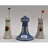 Three hatpin holders, The Island & Royal Manor Portland Arcadian ware - Barry Island,