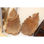 Pair of late 20th Century wooden scallop shaped sconces