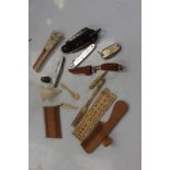 Bone apple corer, 19th Century ivory cribbage board, boxwood comb,