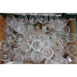Three boxes of cut glass decanters,