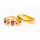 A Victorian ruby and diamond 18ct gold, alternate ruby and diamond ring,