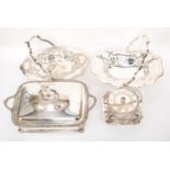 A collection of assorted silver plated items, including a 19th Century Sheffield plate entree dish,